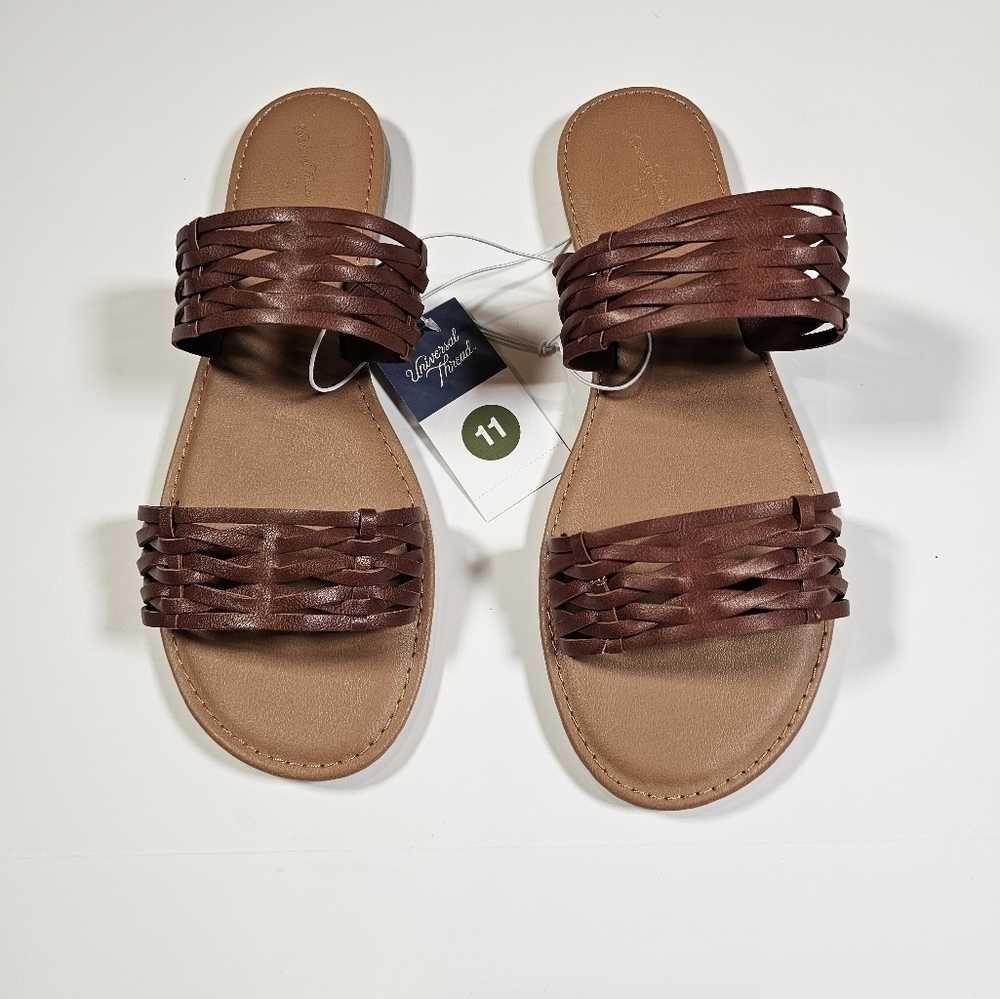 Universal Thread Women's Size 11 Addie Two Band Slide Sandals Brown - Picture 3 of 10